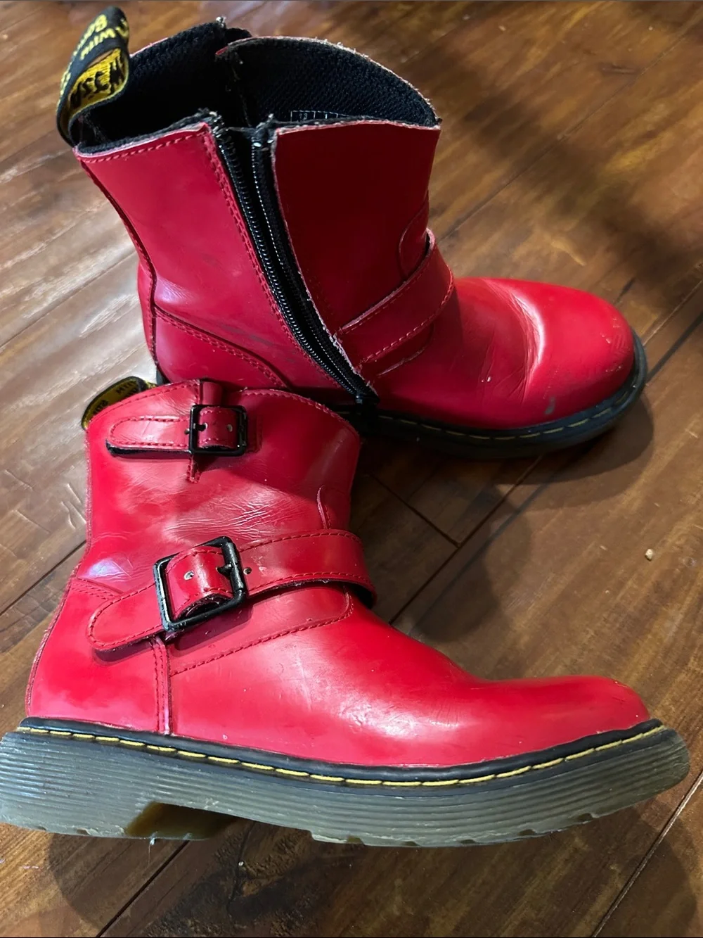 Dr. Martens Kids Red  Moto Biker Buckle Boots Youth Size 1 EU 32